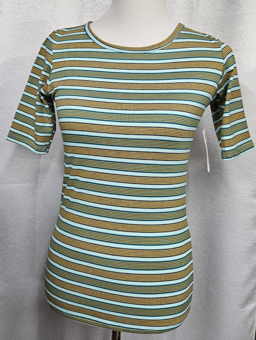 LuLaRoe Gigi XS shirt Striped Short Sleeve Tee Aqua Olive Top